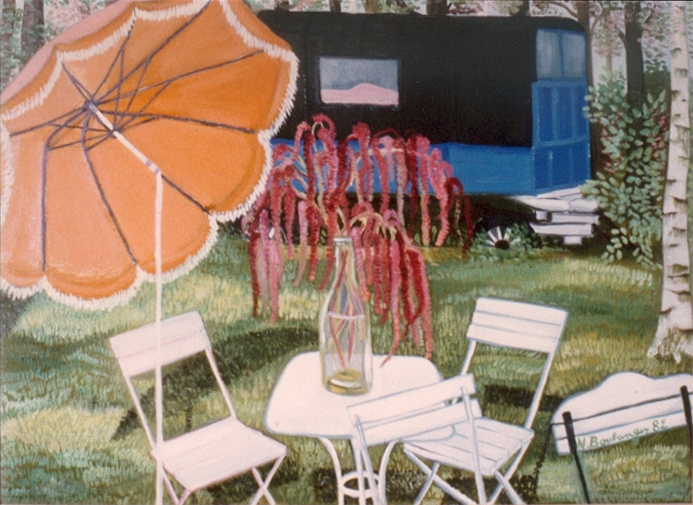 Nicole Boulanger extérieur roulotte parasol